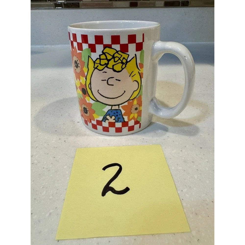 Set Of 4 Benjamin & Medwin Peanuts Gang Coffee Tea Mugs Cups Red White Check - Picture 7 of 15